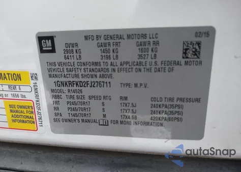 2015 Chevrolet Traverse Ls z USA, uszkodzony, nr VIN 1GNKRFKD2FJ276711